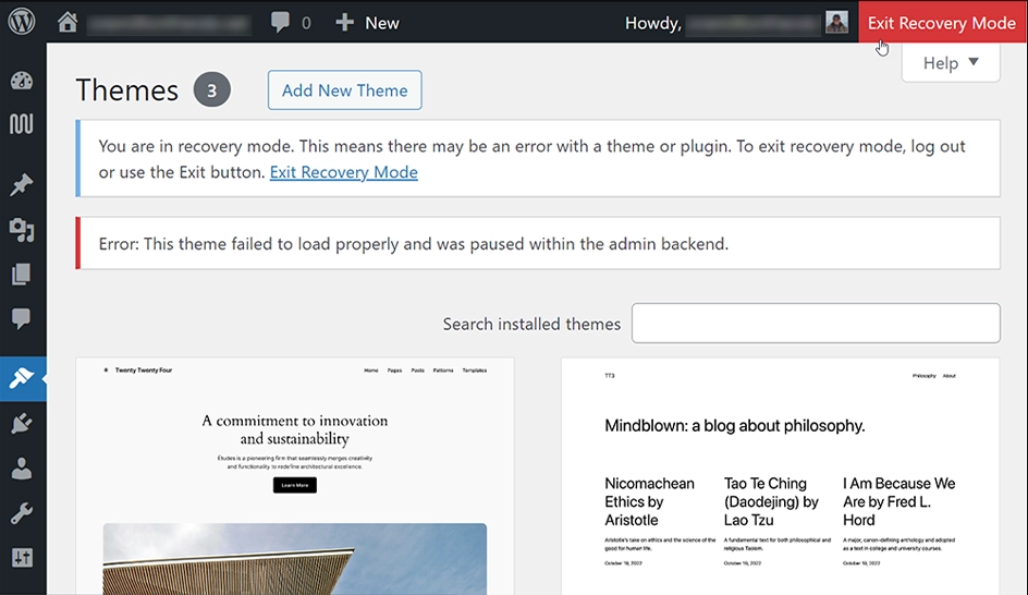 Exit Recovery Mode in WordPress