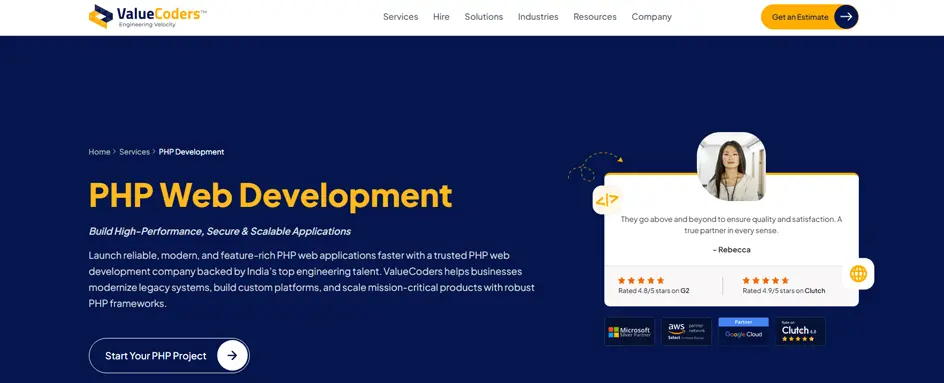 ValueCoders services page