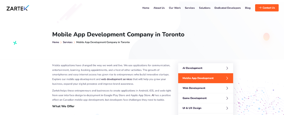 Zartek Mobile app