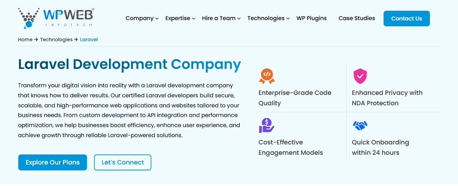 WPWeb Infotech - Laravel development
