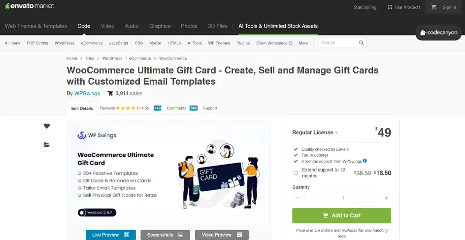 Ultimate Gift Cards for WooCommerce (WP Swings)